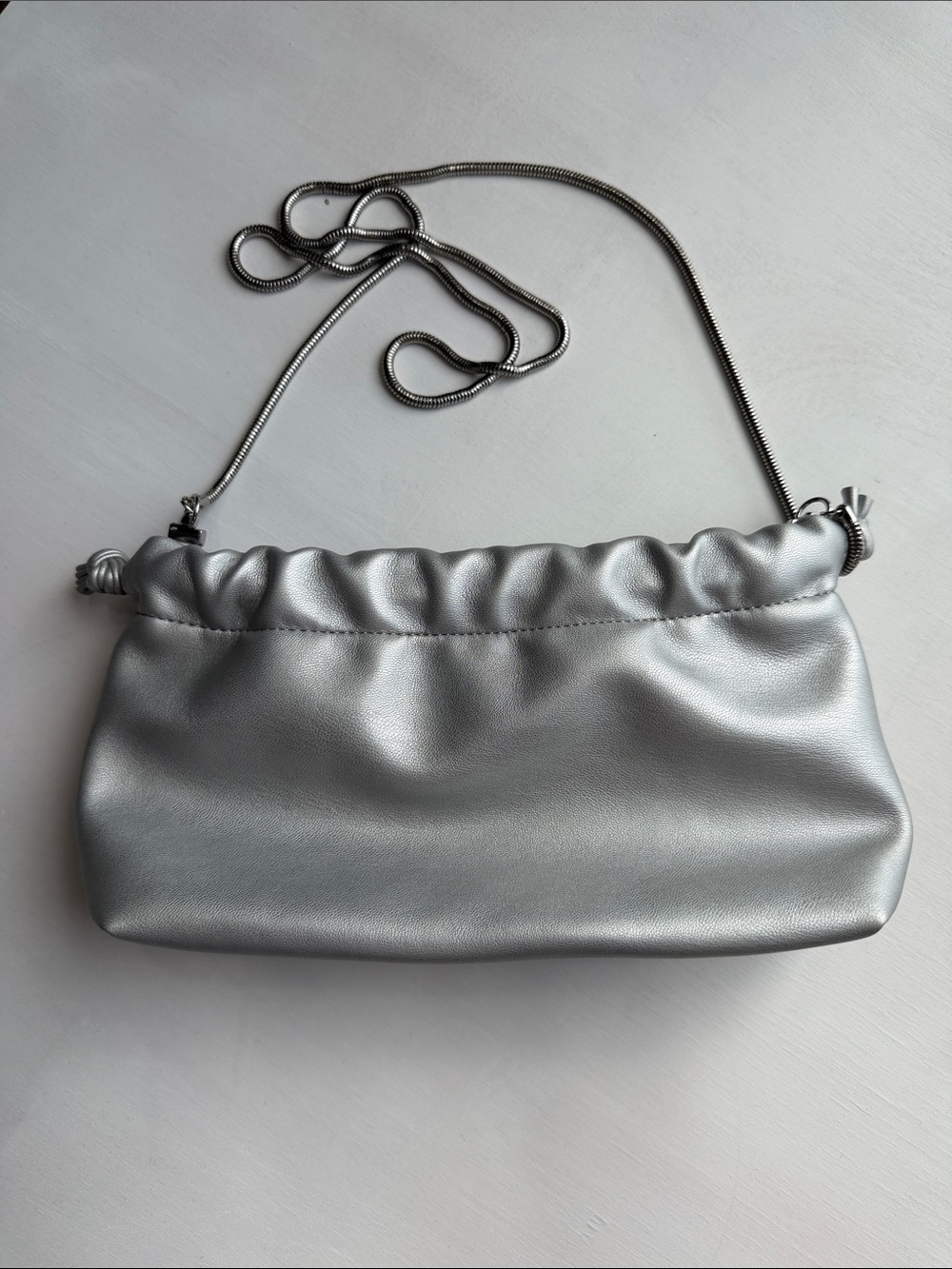 Jules K Matte Silver Womens Drawstring Shoulder Bag -
